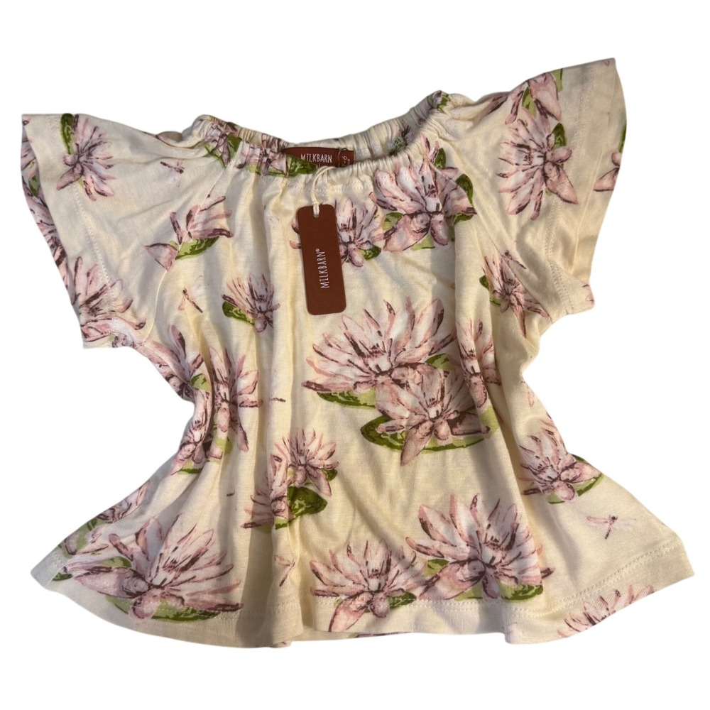 New Milkbarn bamboo dragonfly bug floral purple dress girl 3-6 months water lily